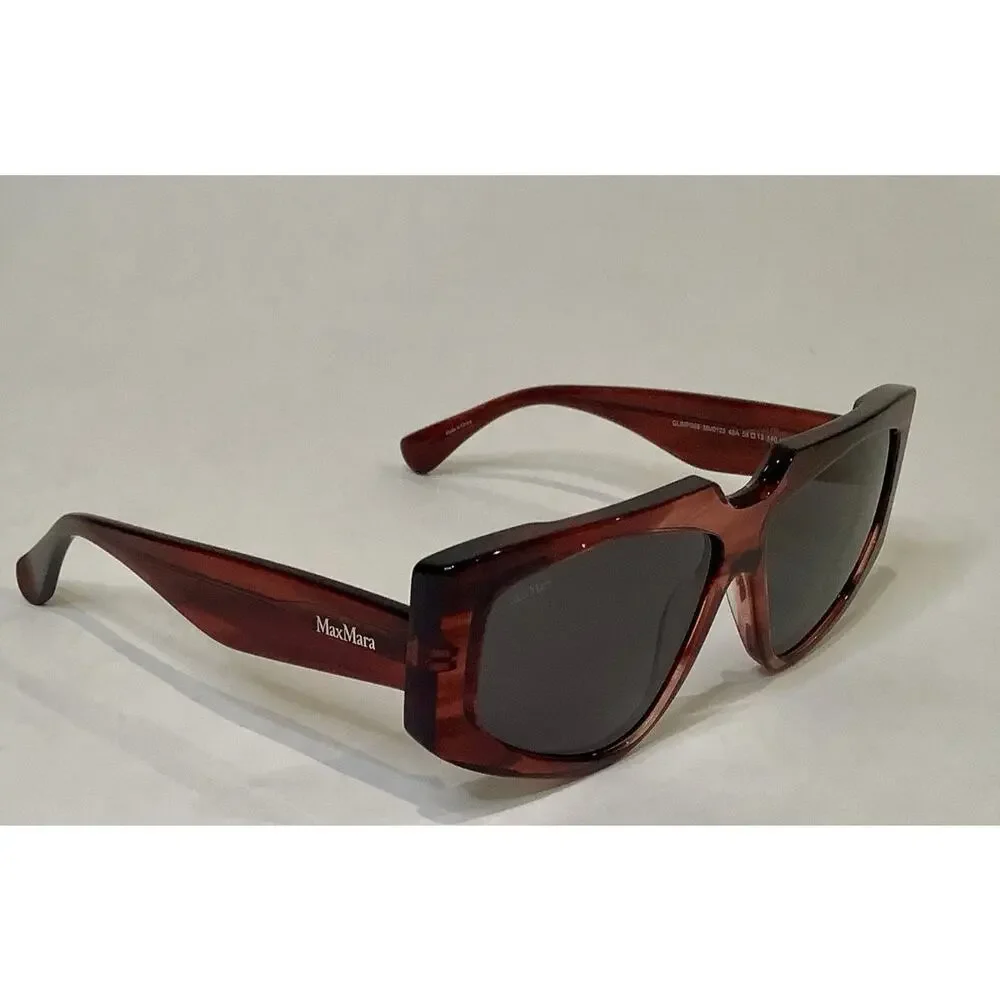 NIB Max Mara 58MM Red Solid Lenses UV Protection Rectangle Sunglasses